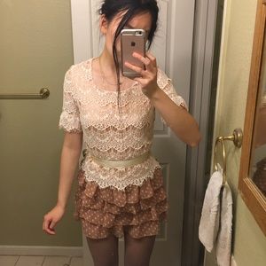 Lace and dotted chiffon dress